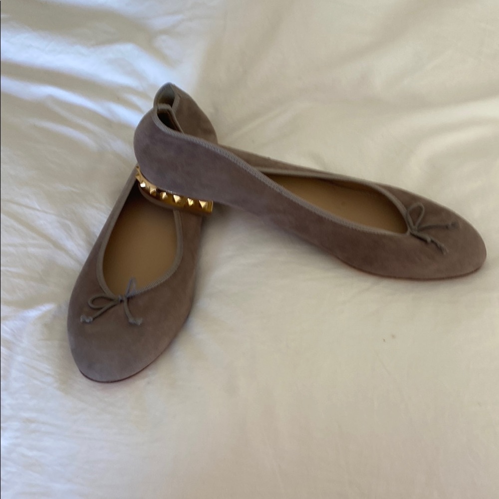 J. Crew Brown Suede Flats with Gold Studs
